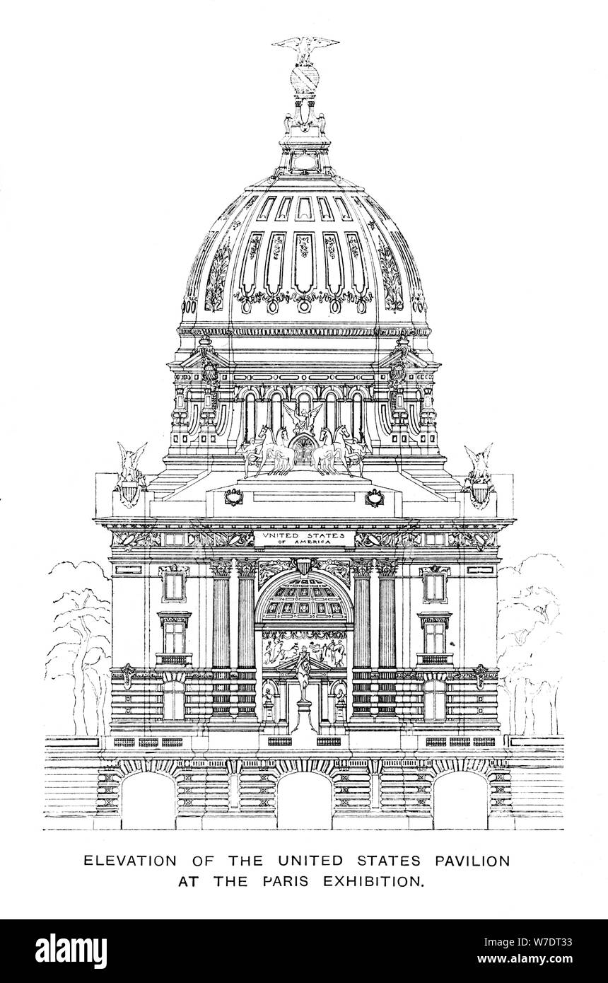 'Elevation of the United States Pavilion at the Paris Exhibition', 1900. Artist: Unknown Stock Photo