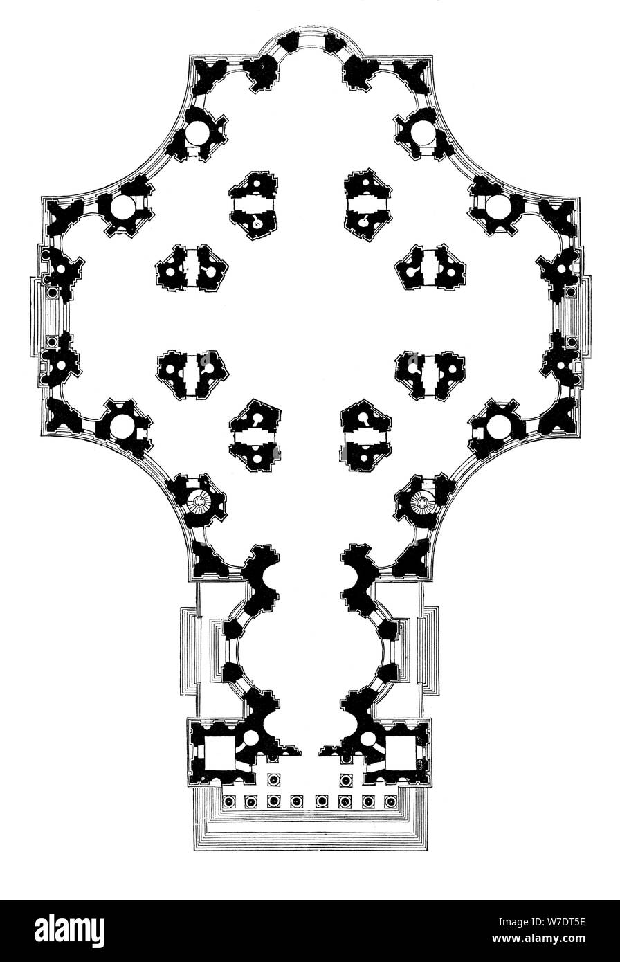 Ground plan of St Paul's Cathedral, London, second design, 17th century (1882). Artist: Unknown Stock Photo