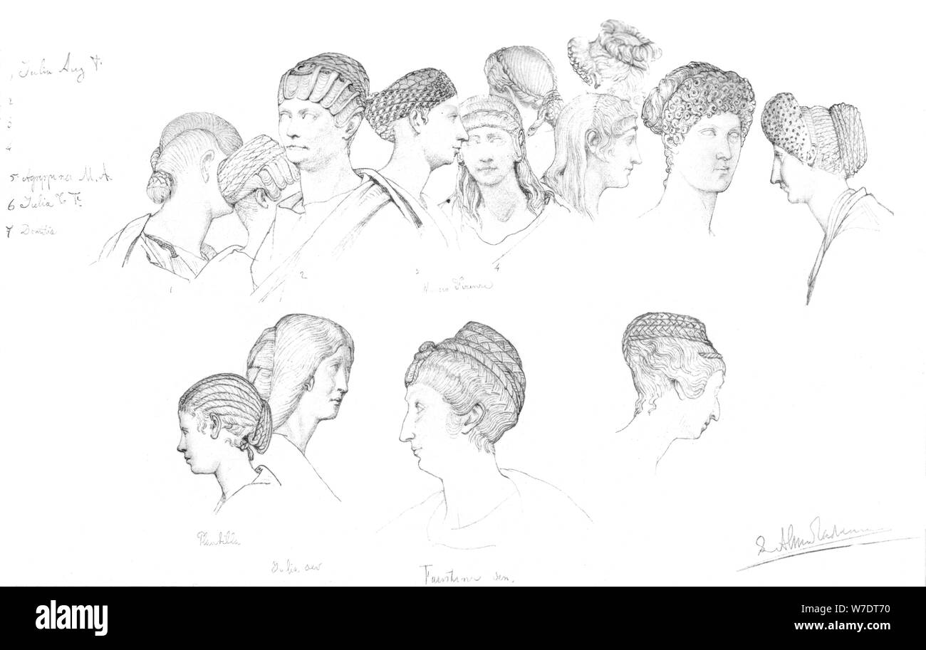 Studies of Roman headresses in the Uffizi Museum, Florence, c1880-1882. Artist: Unknown Stock Photo