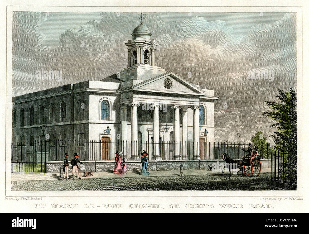 St Mary le Bone Chapel, St John's Wood Road, London, 1828.Artist: W Watkins Stock Photo