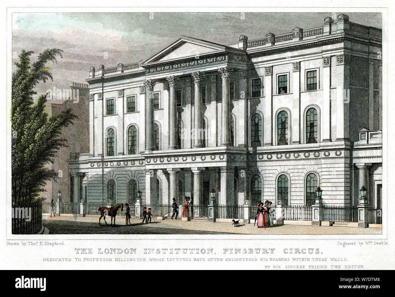The London Institution, Finsbury Circus, London, 1827.Artist: William Deeble Stock Photo