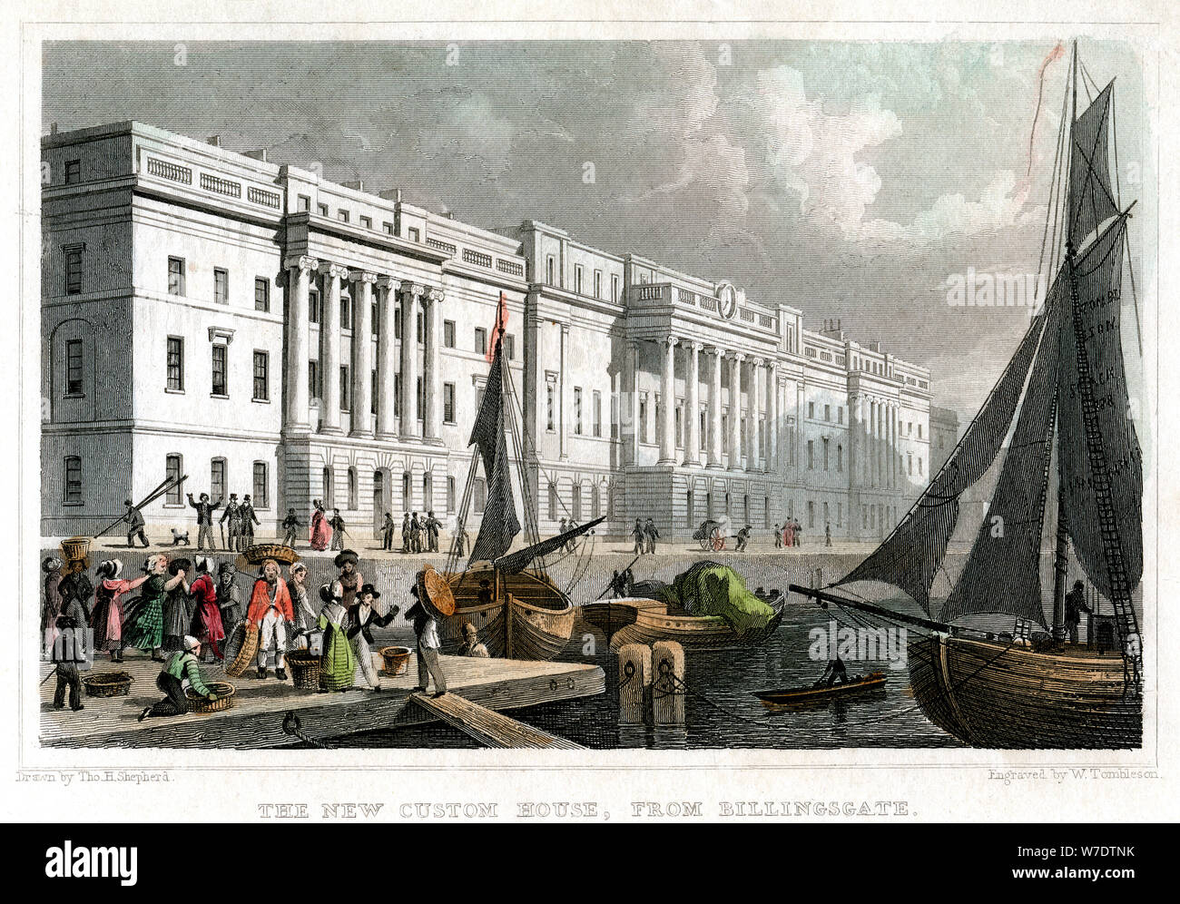 The new Custom House, from Billingsgate, City of London, c1830.Artist: William Tombleson Stock Photo