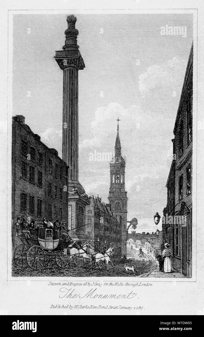 The Monument, City of London, 1817.Artist: J Greig Stock Photo