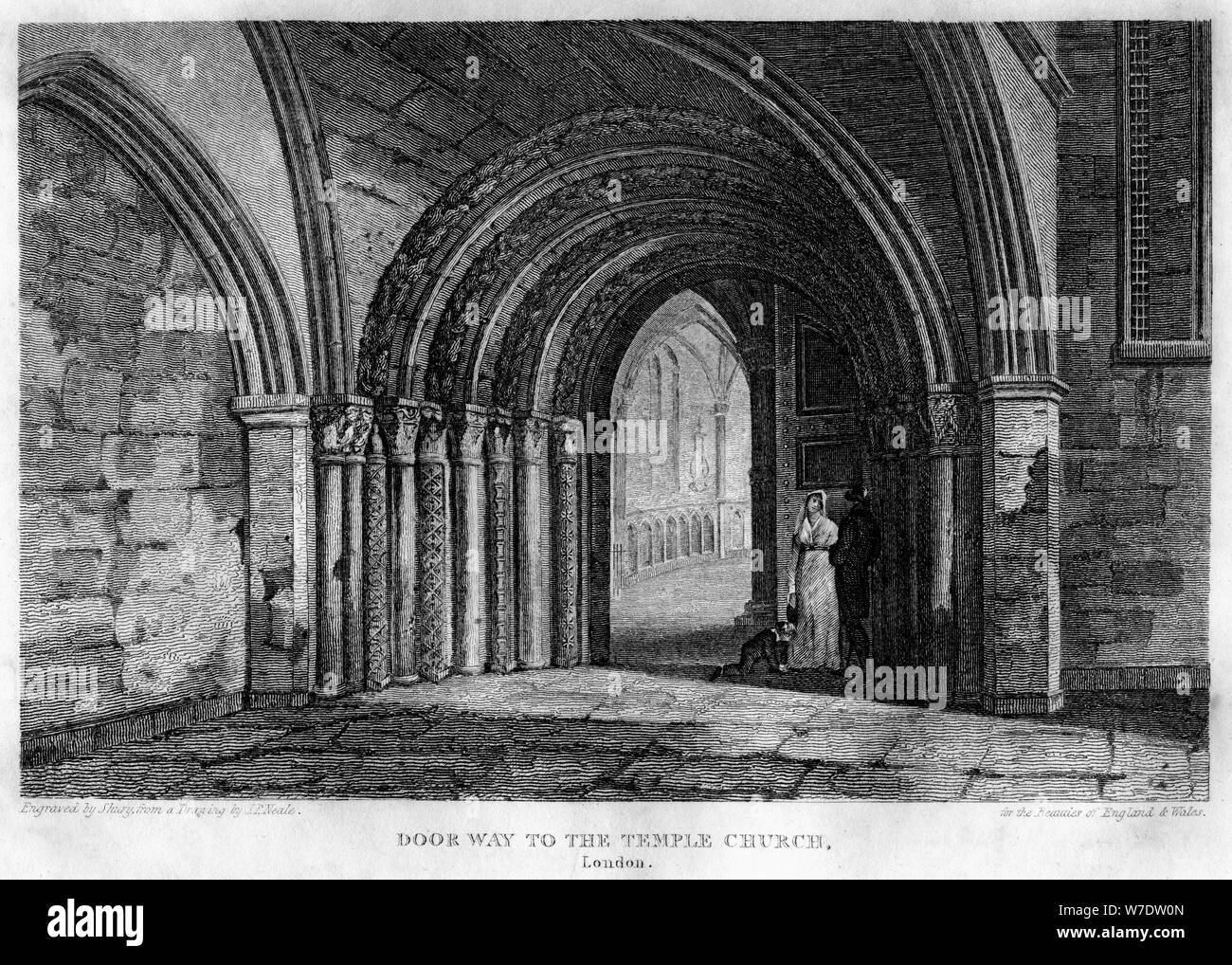 Doorway to the Temple Church, London, 1815.Artist: J Shury Stock Photo