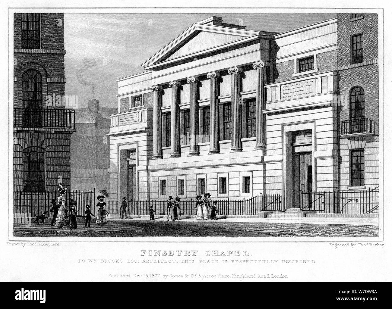 Finsbury Chapel, Islington, London, 1827.Artist: Thomas Barber Stock Photo