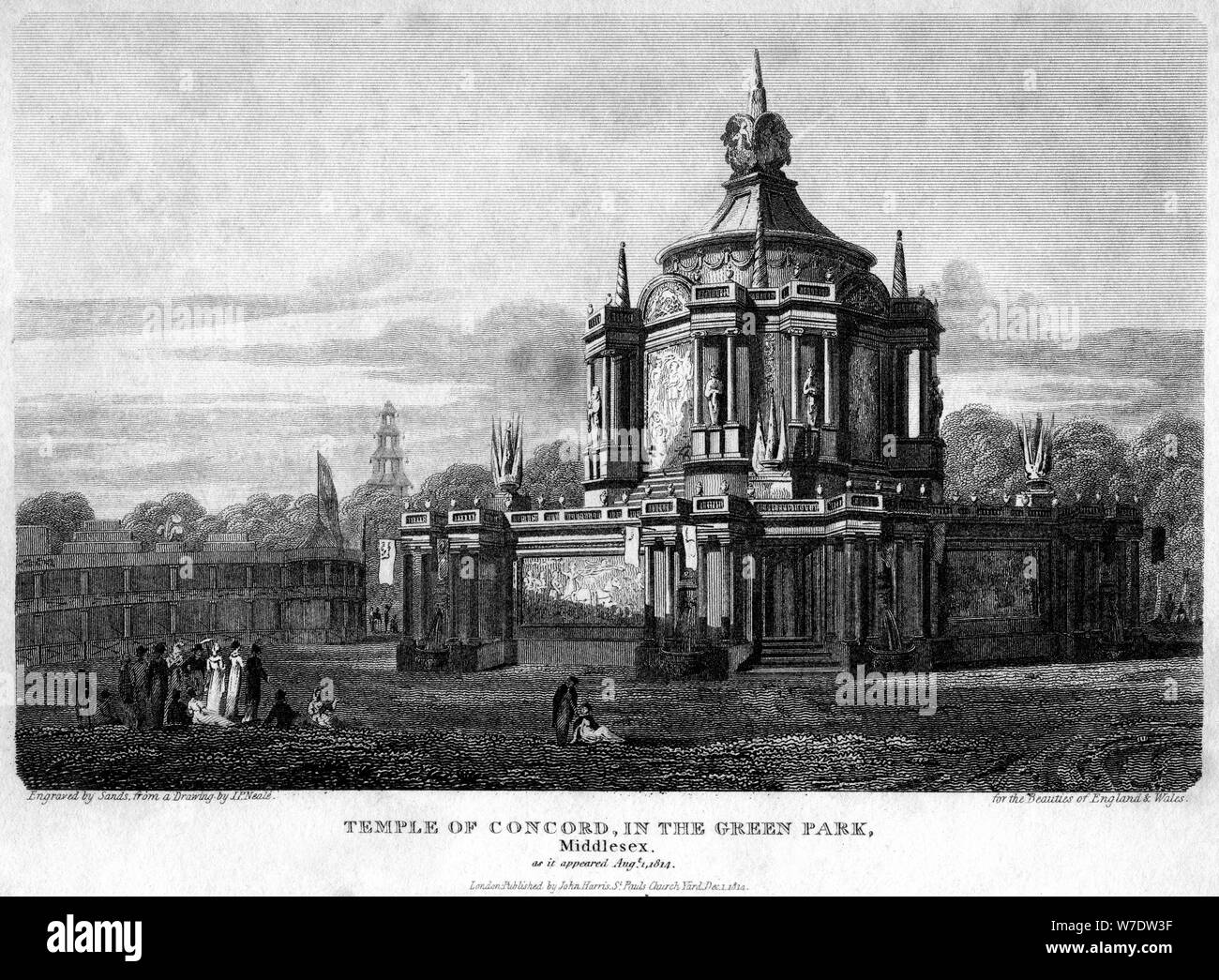 Temple of Concord, Green Park, Westminster, London, 1814.Artist: Sands Stock Photo