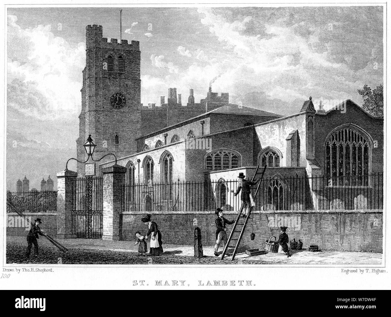 Church of St Mary, Lambeth, London, 1831.Artist: Thomas Higham Stock Photo