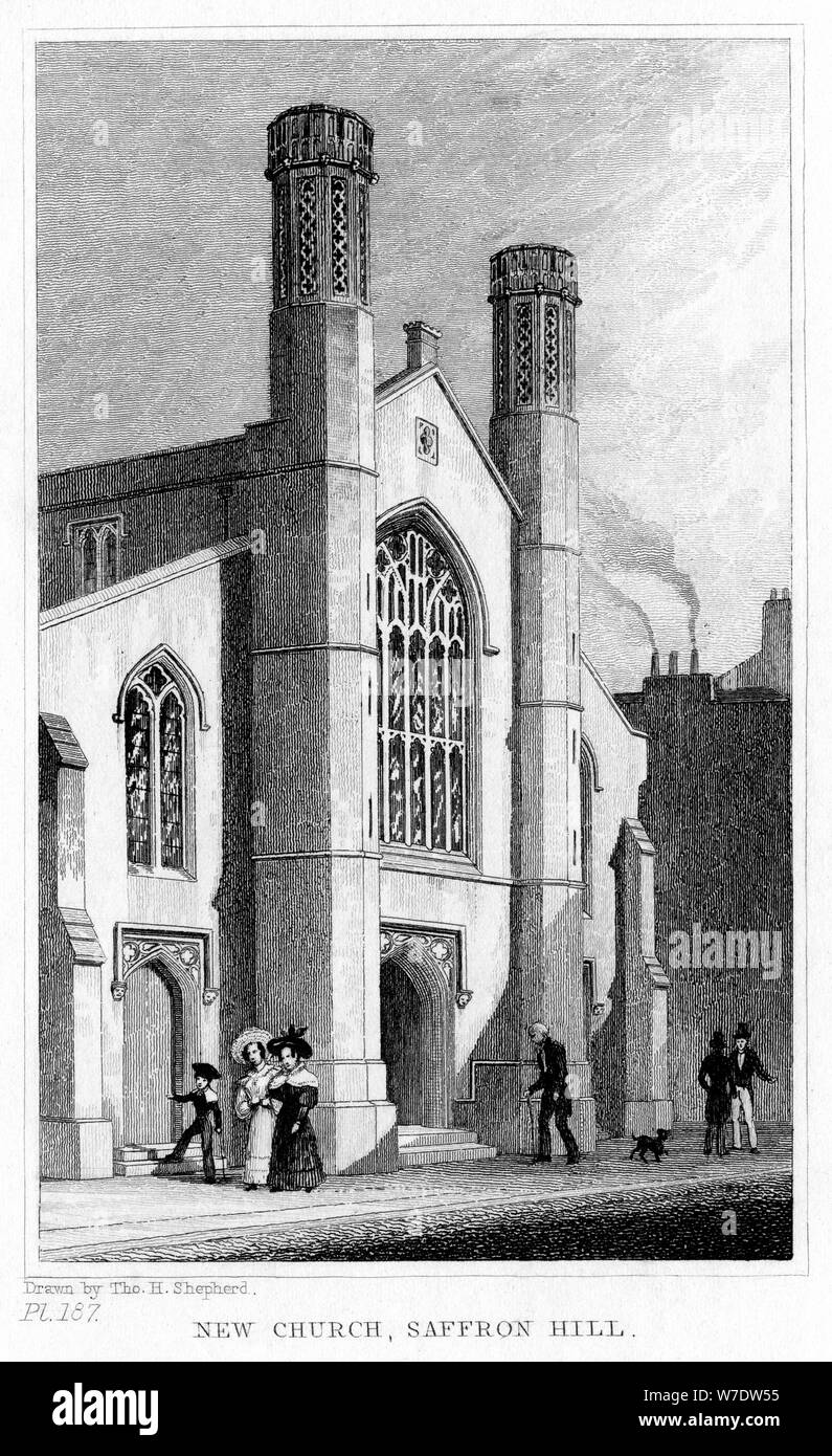 New Church, Saffron Hill, Camden, London, 19th century.Artist: Thomas Hosmer Shepherd Stock Photo