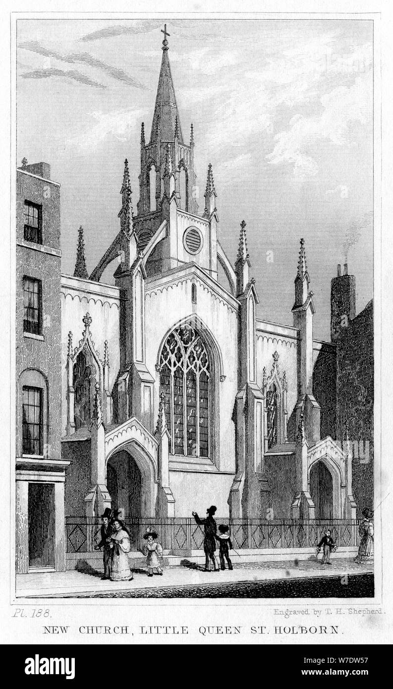 New Church, Little Queen Street, Holborn, London, 19th century.Artist: Thomas Hosmer Shepherd Stock Photo