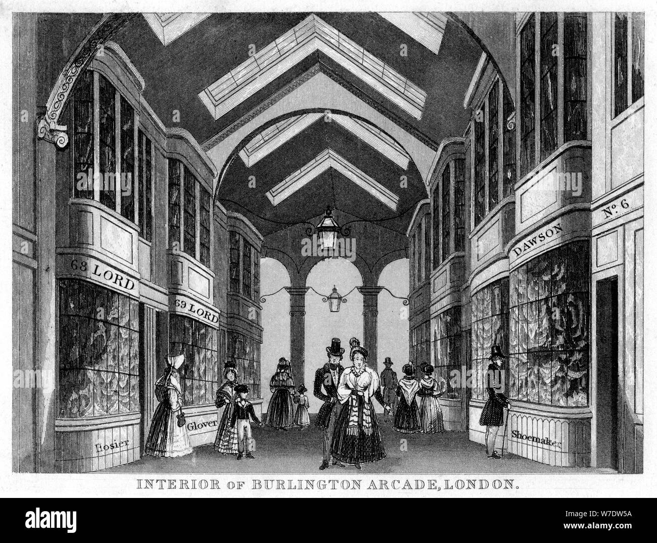 Interior of the Burlington Arcade, Westminster, London, 19th century. Artist: Unknown Stock Photo
