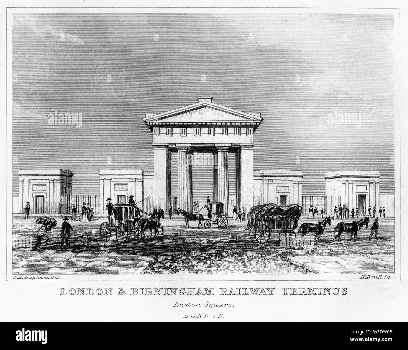 London and Birmingham Railway terminus, Euston Square, London, 19th century.Artist: H Bond Stock Photo