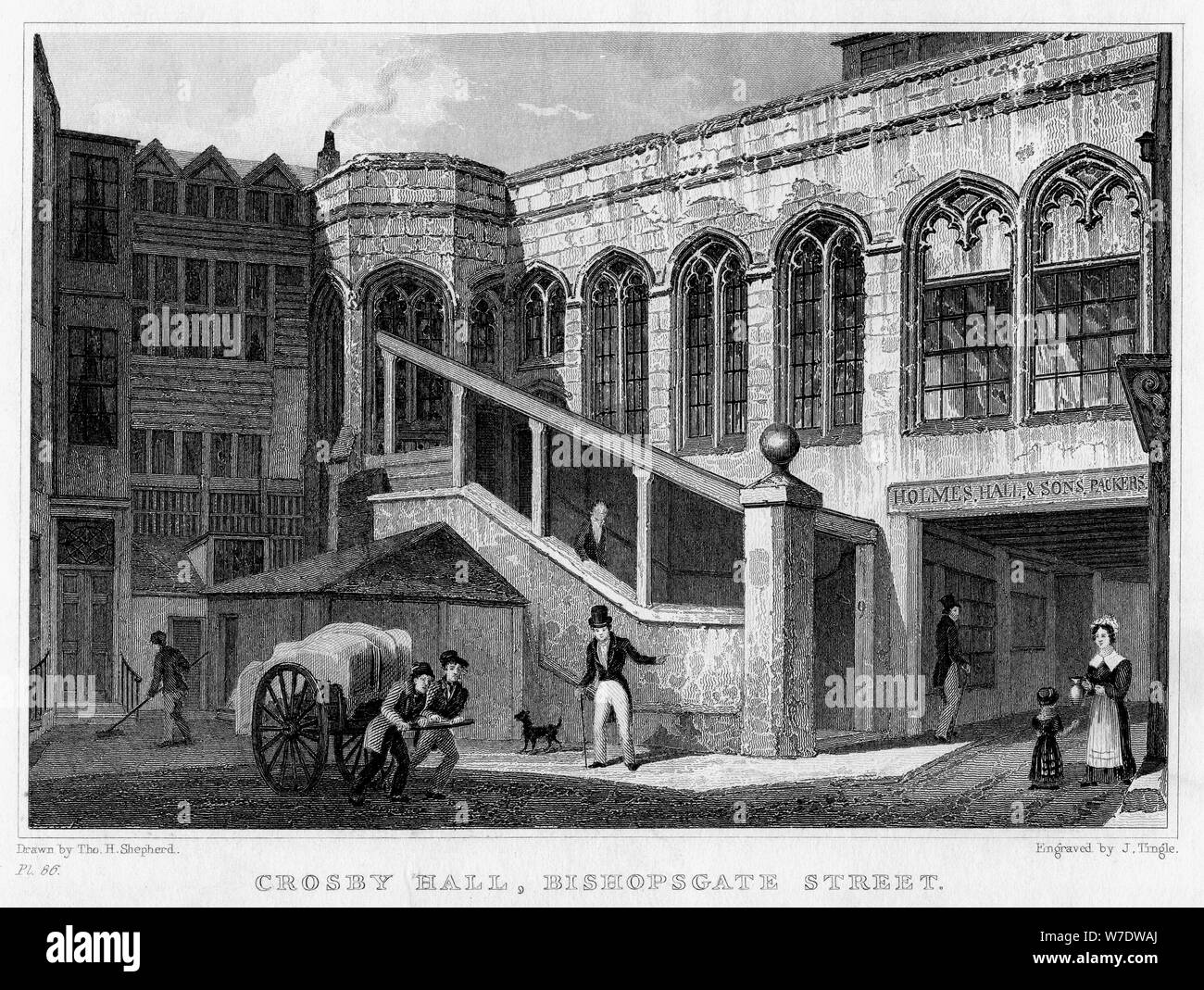 Crosby Hall, Bishopsgate Street, City of London, 1830.Artist: J Tingle Stock Photo