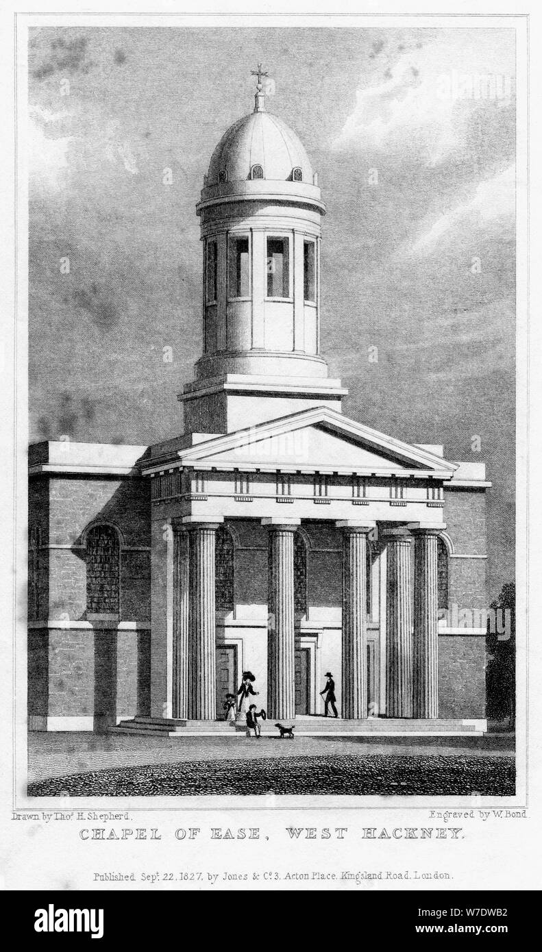 Chapel of ease, West Hackney, London, 1827.Artist: W Bond Stock Photo