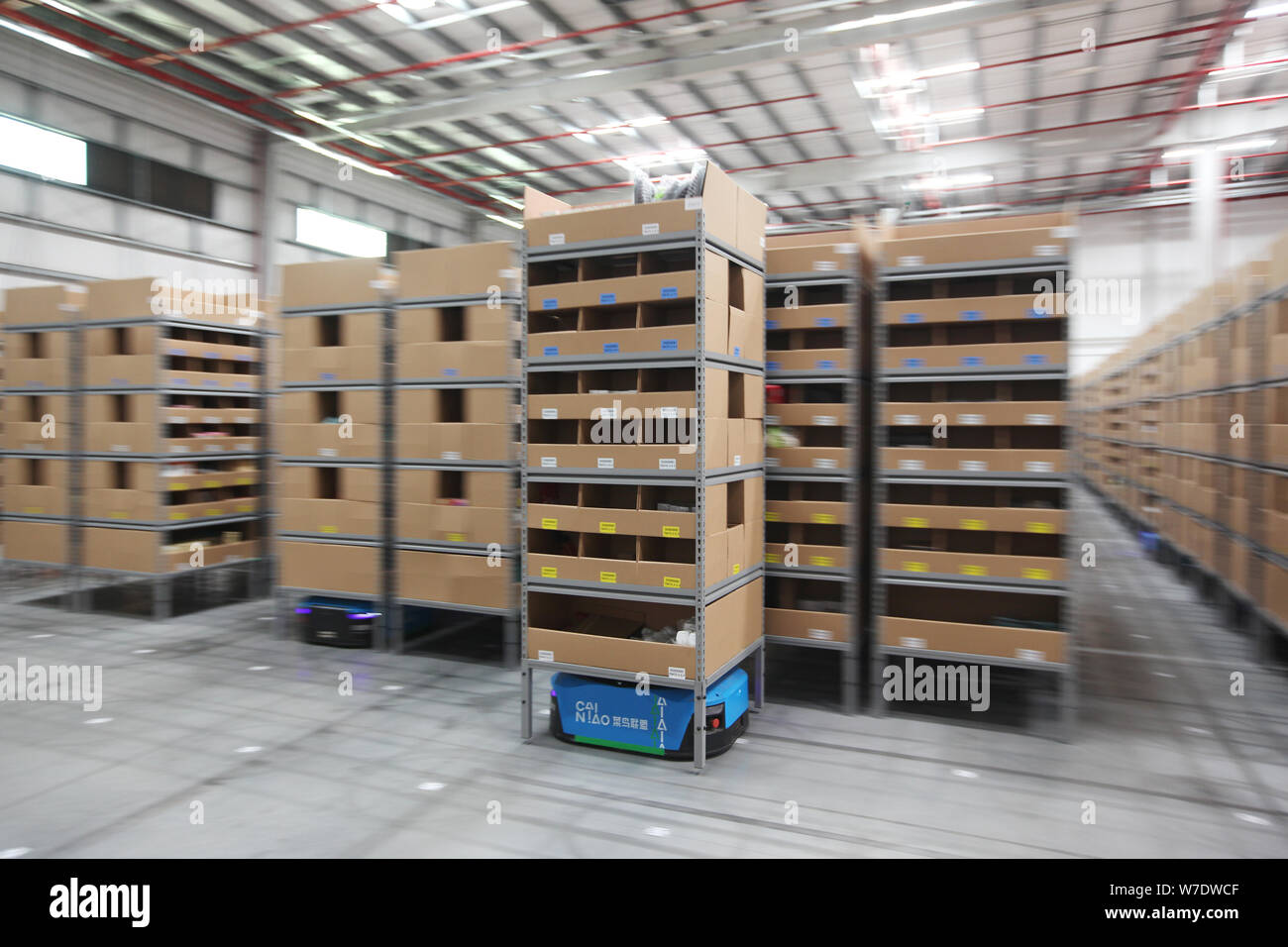 A Wifi-equipped, self-charging robot is transporting goods at the quicktron  of the logistics arm Cainiao Network of Chinese e-commerce giant Alibaba G  Stock Photo - Alamy