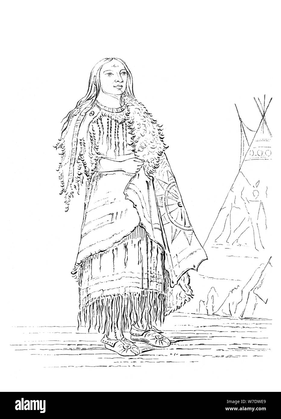 Portrait of 'Woman Who Strikes Many', Native American woman, 1841.Artist: Myers and Co Stock Photo