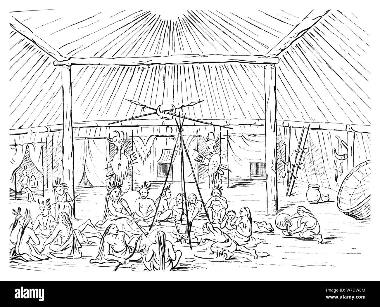 Interior of a Teepee, 1841.Artist: Myers and Co Stock Photo