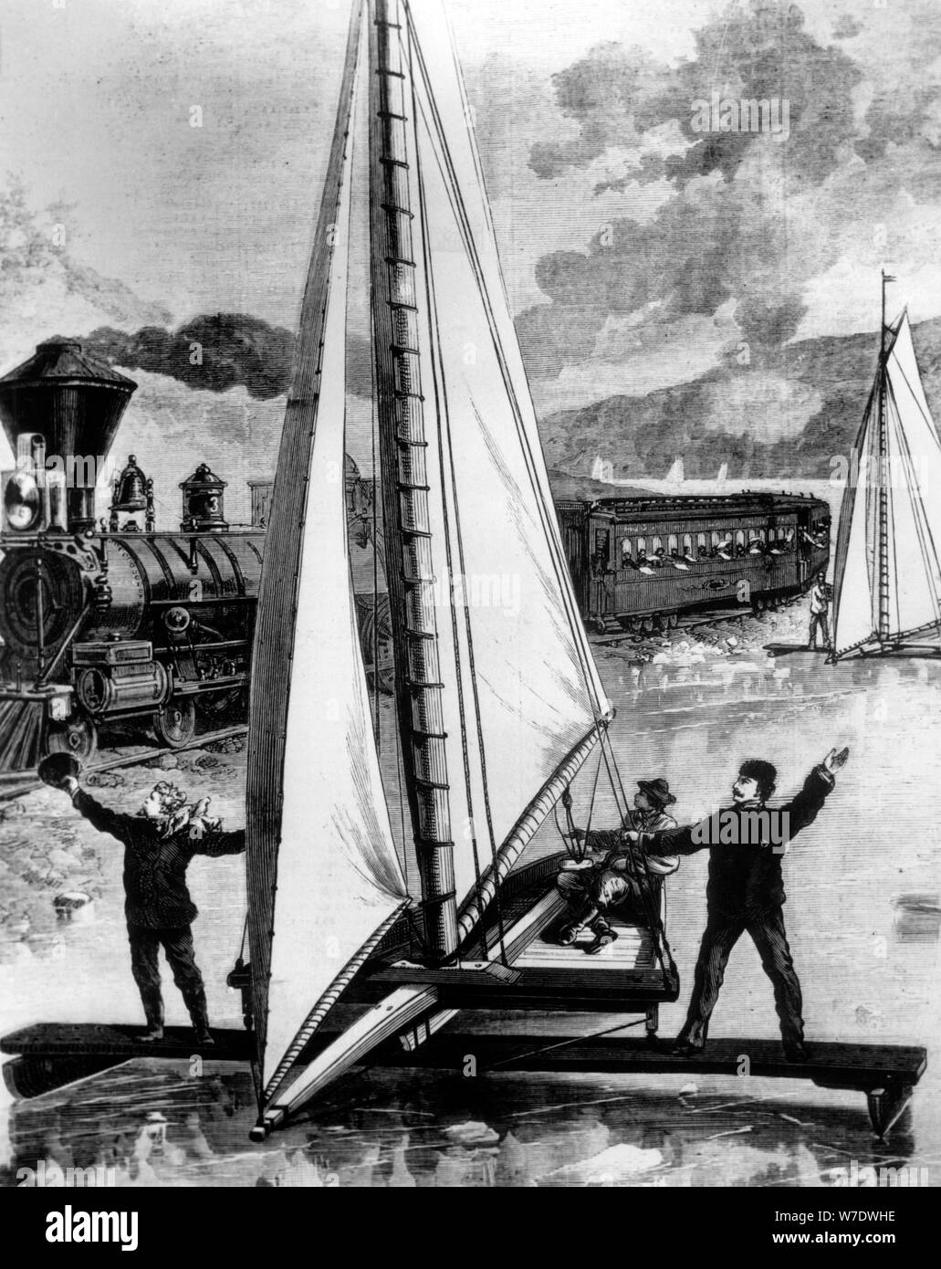 Ice sailing on the Hudson River, USA, 1871. Artist: Unknown Stock Photo