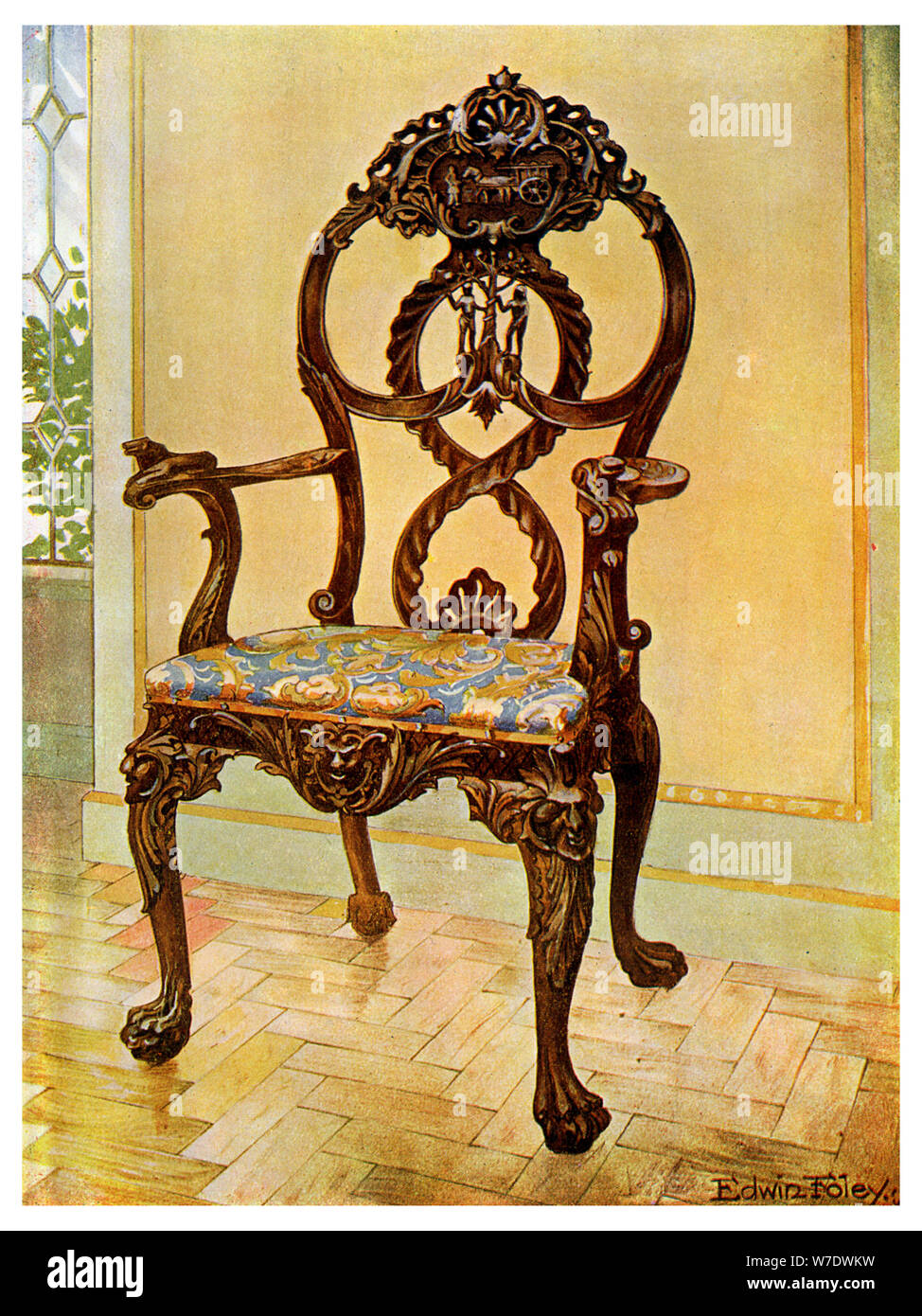 Carved early Chippendale chairman's chair, 1911-1912.Artist: Edwin Foley Stock Photo