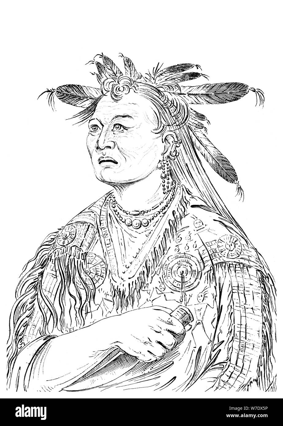 'The Bloody Hand', One of the chiefs of the Riccaree tribe, 1841.Artist: Myers and Co Stock Photo