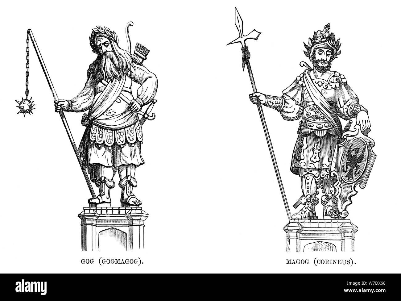 Statues of Gog (Gogmagog) and Magog (Corineus), 1886. Artist: Unknown Stock Photo