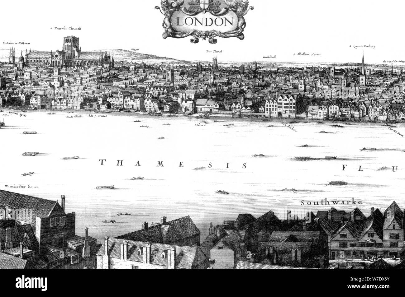 View of London and the Thames from South Bank, 17th century (1886).Artist: William Griggs Stock Photo