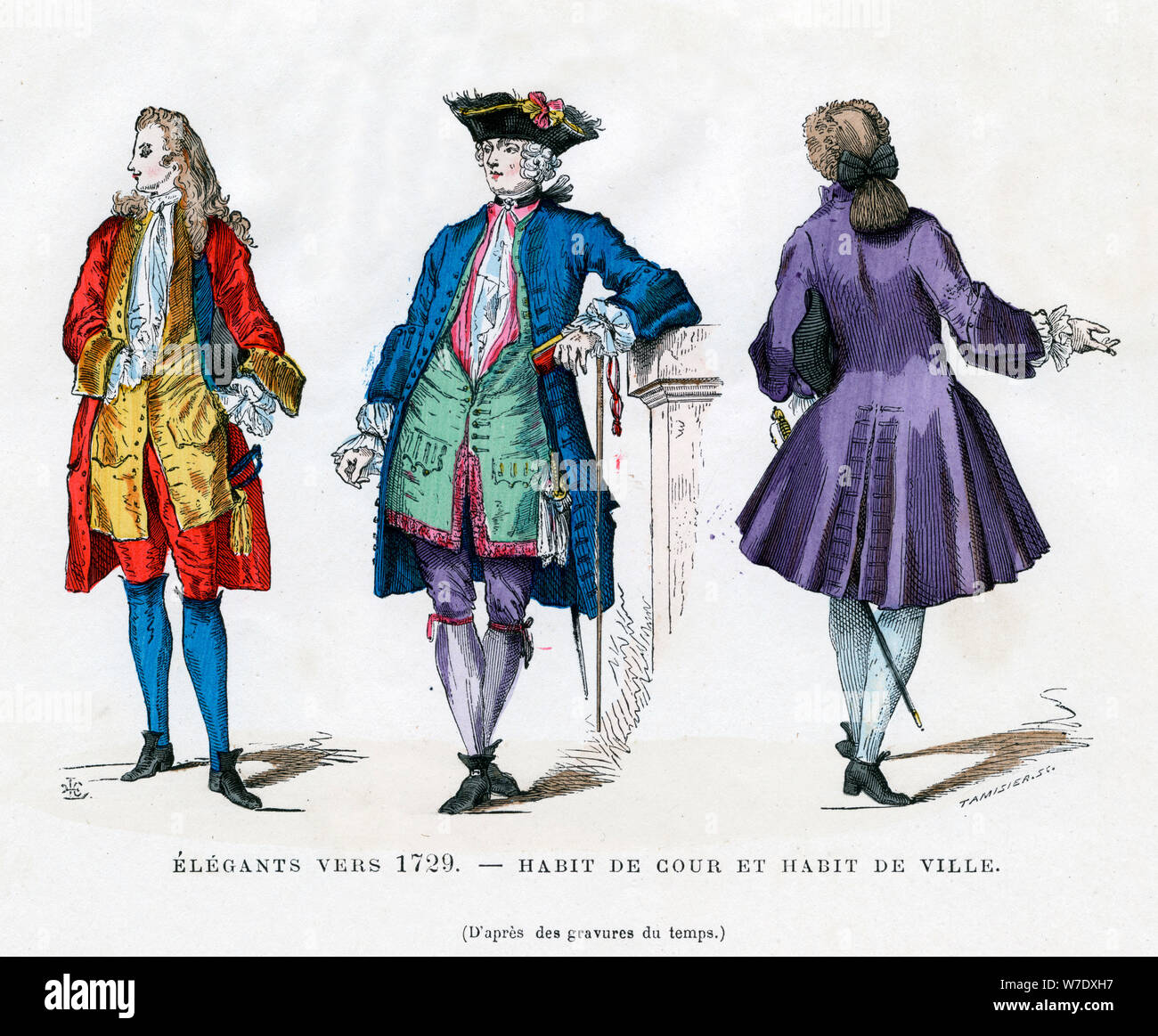 Dandy of c1729, court dress and town dress, (1882-1884).Artist: Tamisier Stock Photo
