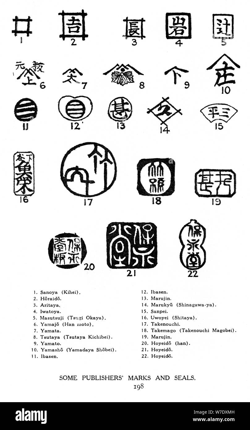 Some Japanese publishers' marks and seals, 19th century (1925). Artist: Unknown Stock Photo