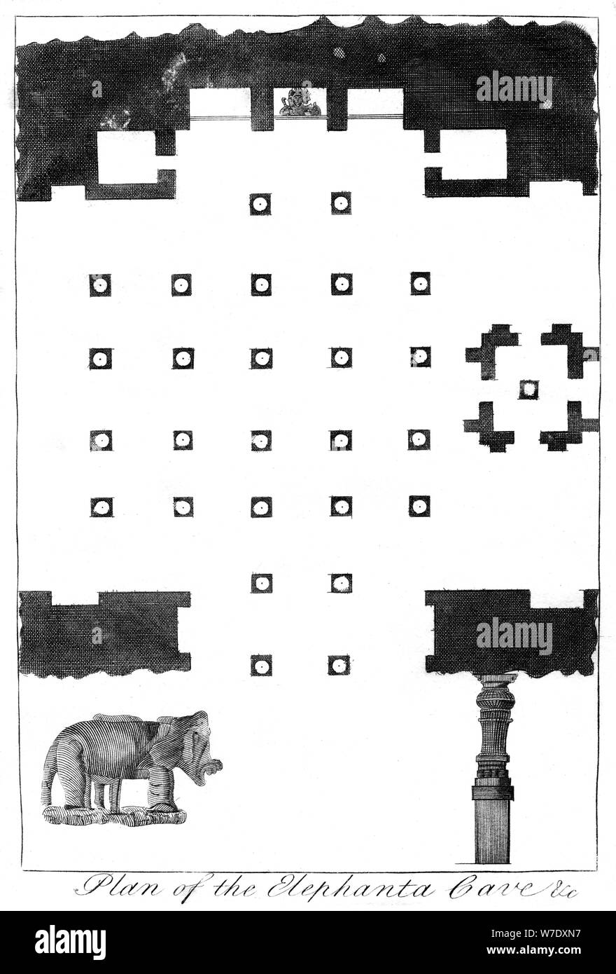 'Plan of the Elephanta Caves', India, 1799. Artist: Unknown Stock Photo