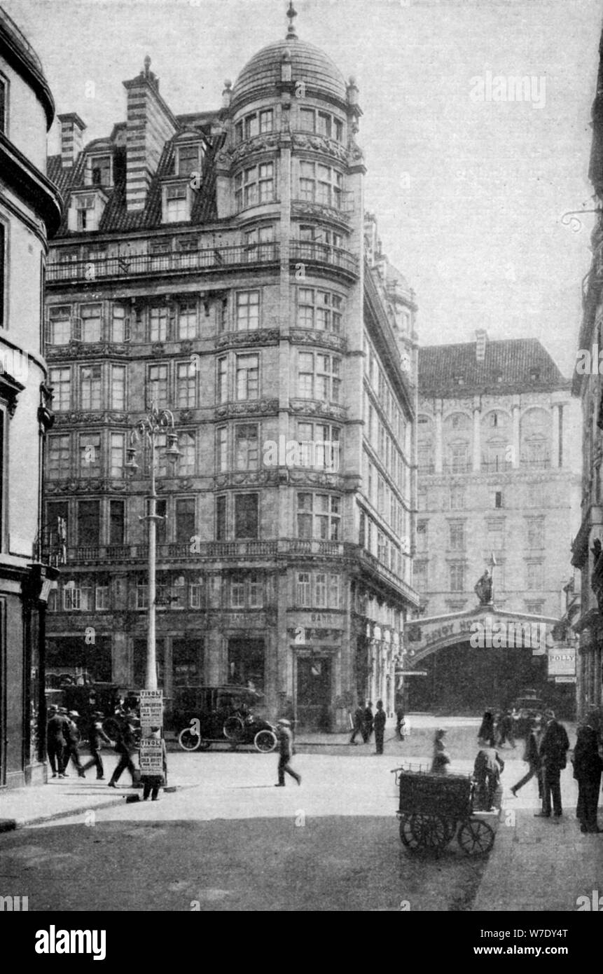Savoy Hotel and Theatre across the Strand from Norfolk Street, London, c1930s. Artist: Unknown Stock Photo