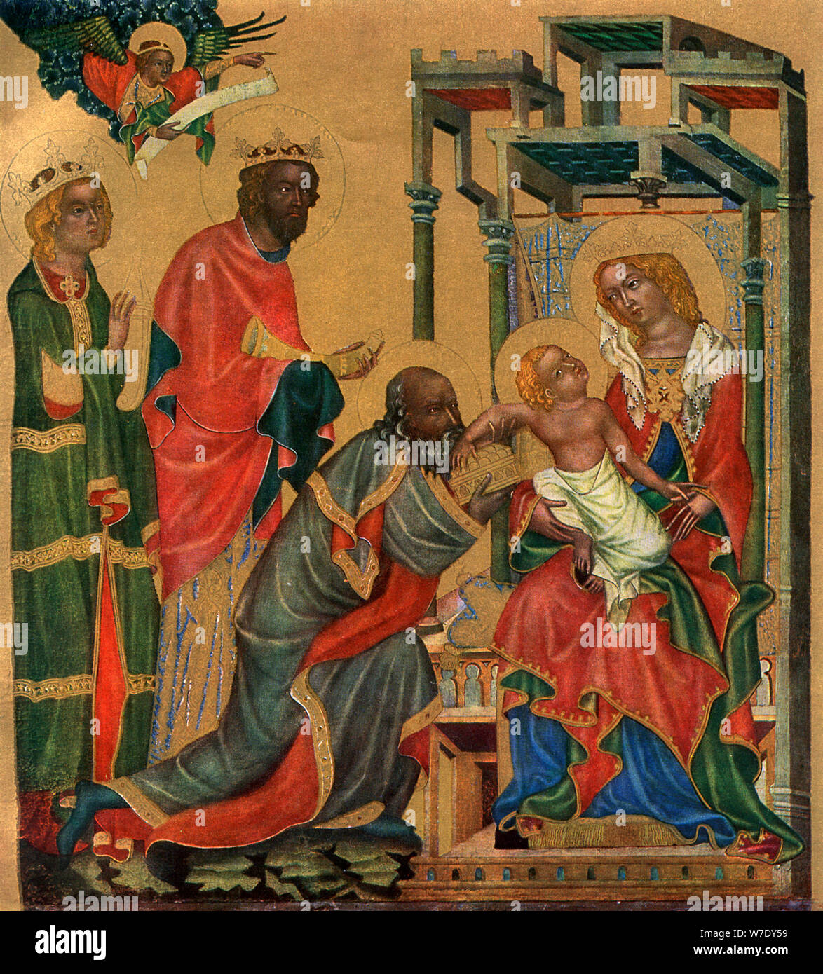 'The Adoration of the Magi', c1350 (1955).Artist: Master of the Vyssi Brod Altar Stock Photo