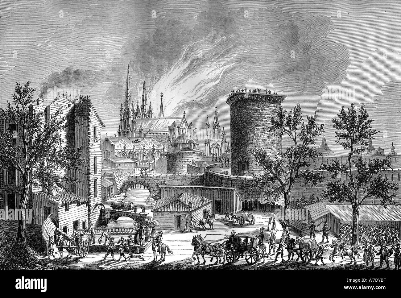 Fire at Saint Andre's Cathedral, Bordeaux, France, 25th August 1787 (1882-1884).Artist: Cosson Stock Photo