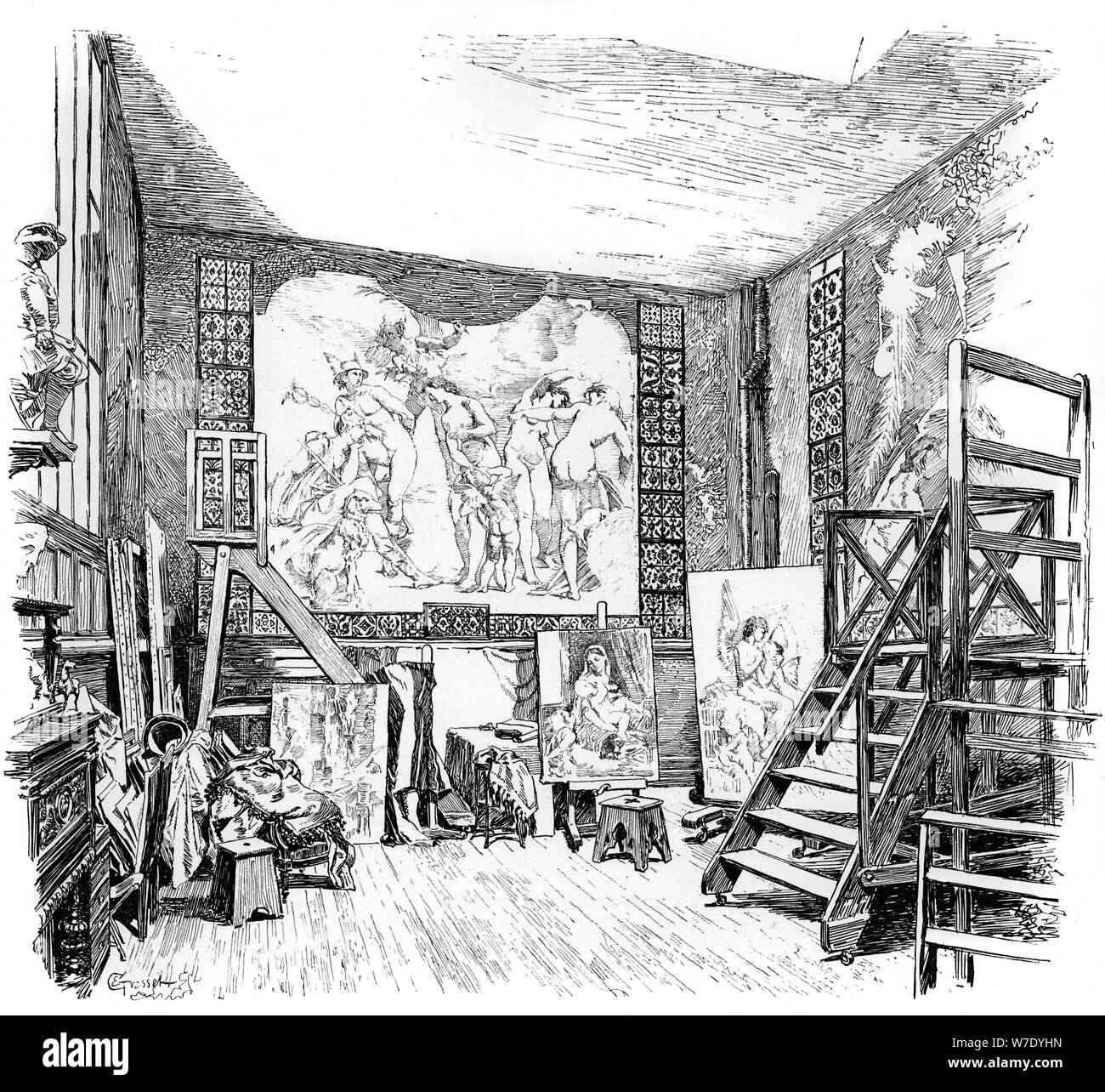 The studio of Paul-Jacques-Aime Baudry, c1880-1882. Artist: Unknown Stock Photo