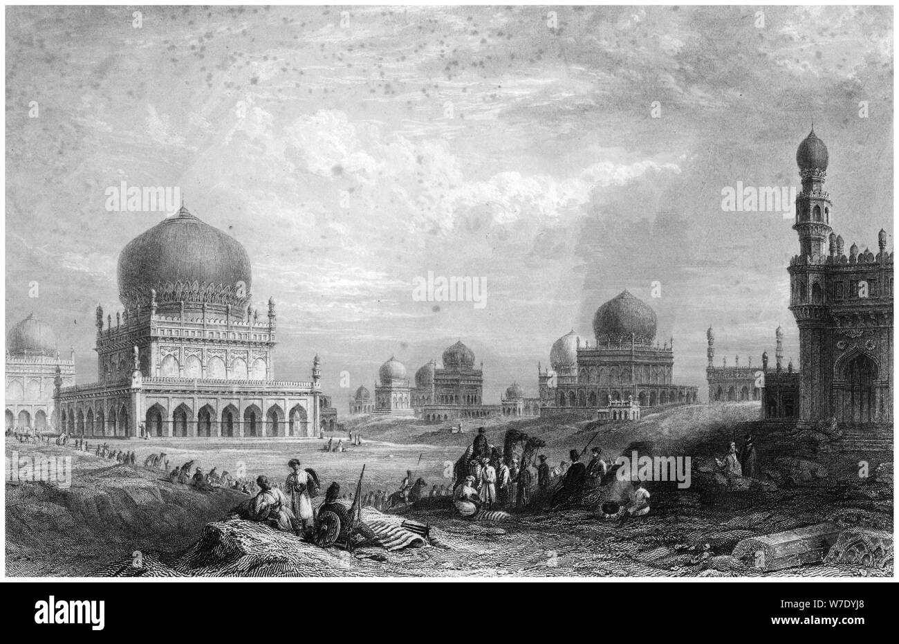 Tombs of the Kings of Golconda, Andhra Pradesh, India, 1844.Artist: Thomas Higham Stock Photo
