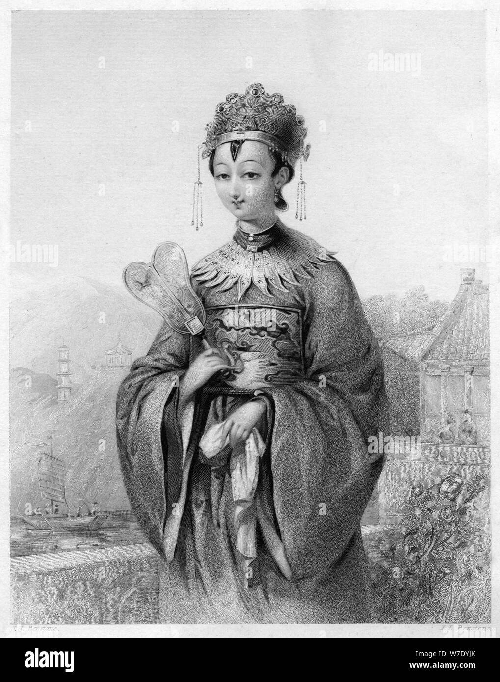 Costume of a Chinese lady, 1838. Artist: JJ Penstone Stock Photo