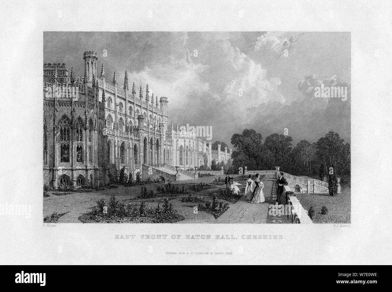 East front of Eaton Hall, Cheshire, 1845. Artist: Frederick James Havell Stock Photo