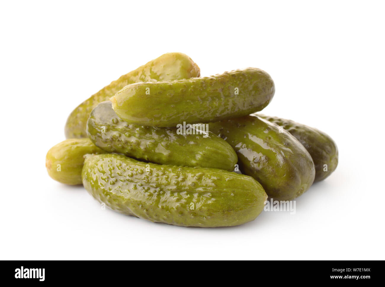 Group of pickled cucumbers isolated on white Stock Photo