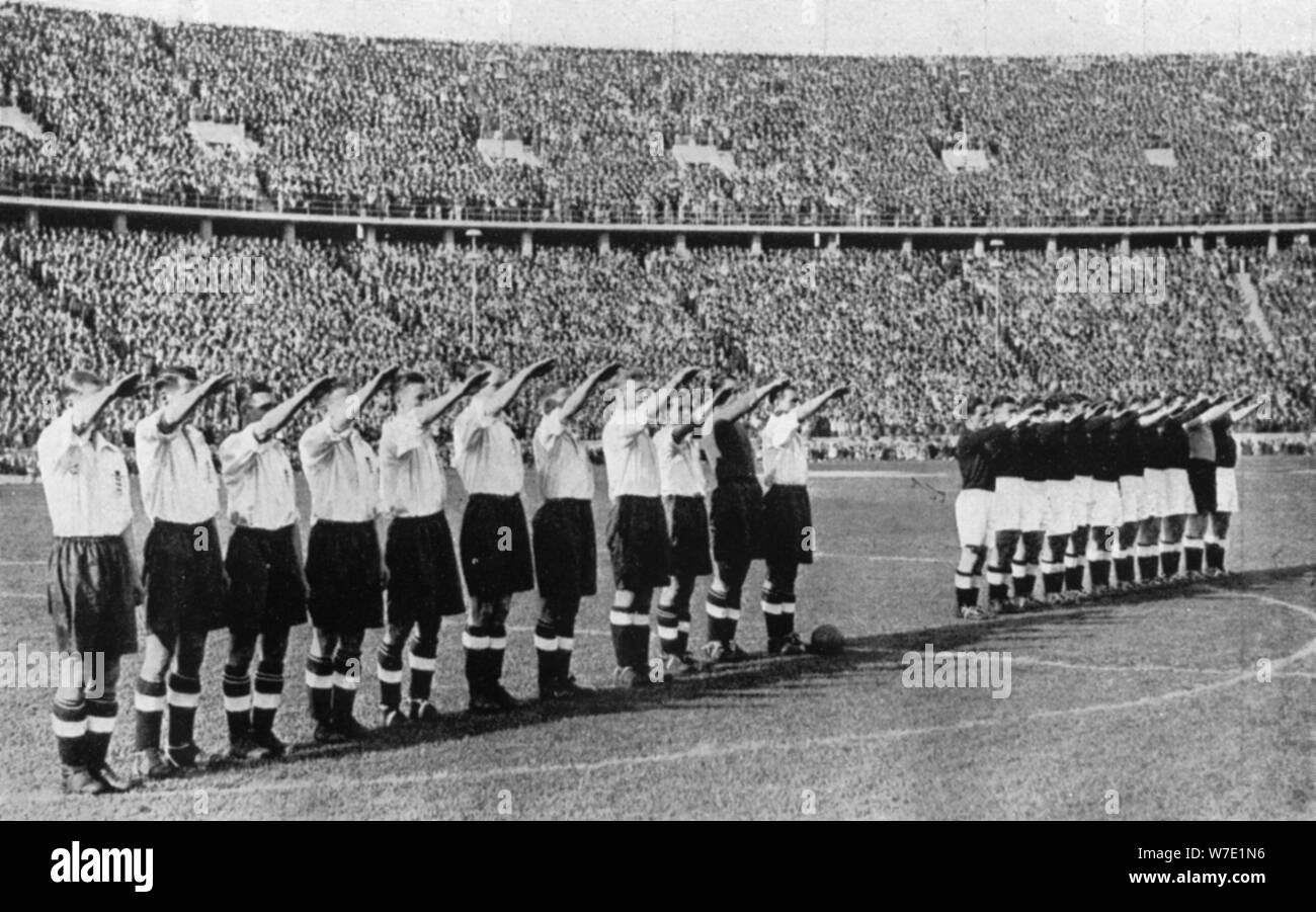 The infamous salute at the Berlin Olympic Stadium, Germany, 1938. Artist: Planet News Ltd Stock Photo