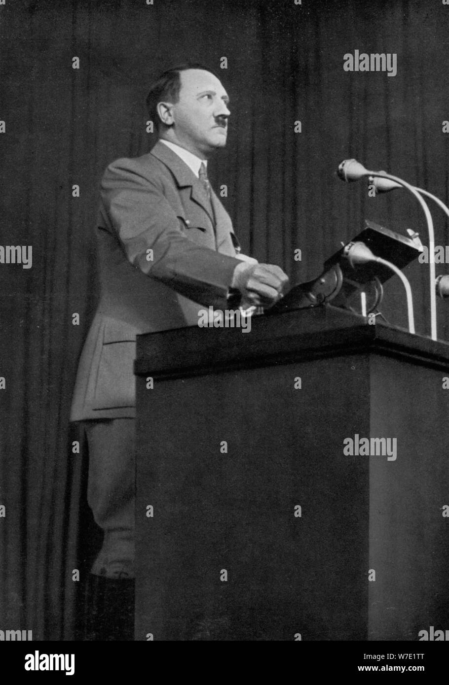 Adolf Hitler delivering a speech, March 1936. Artist: Unknown Stock Photo