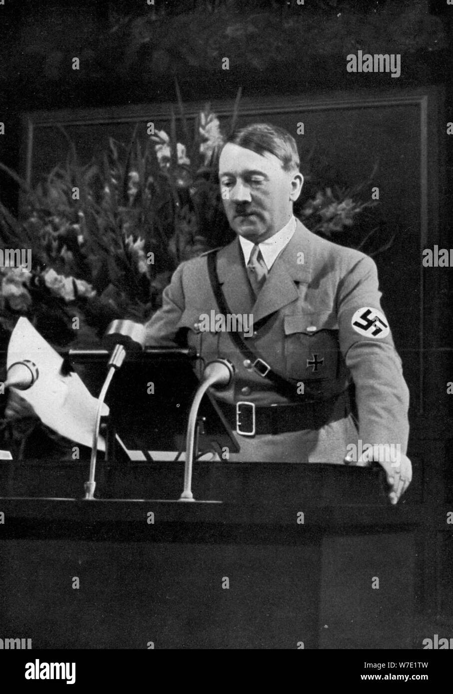 Adolf Hitler making a speech, Nuremberg, Germany, 1935. Artist: Unknown Stock Photo