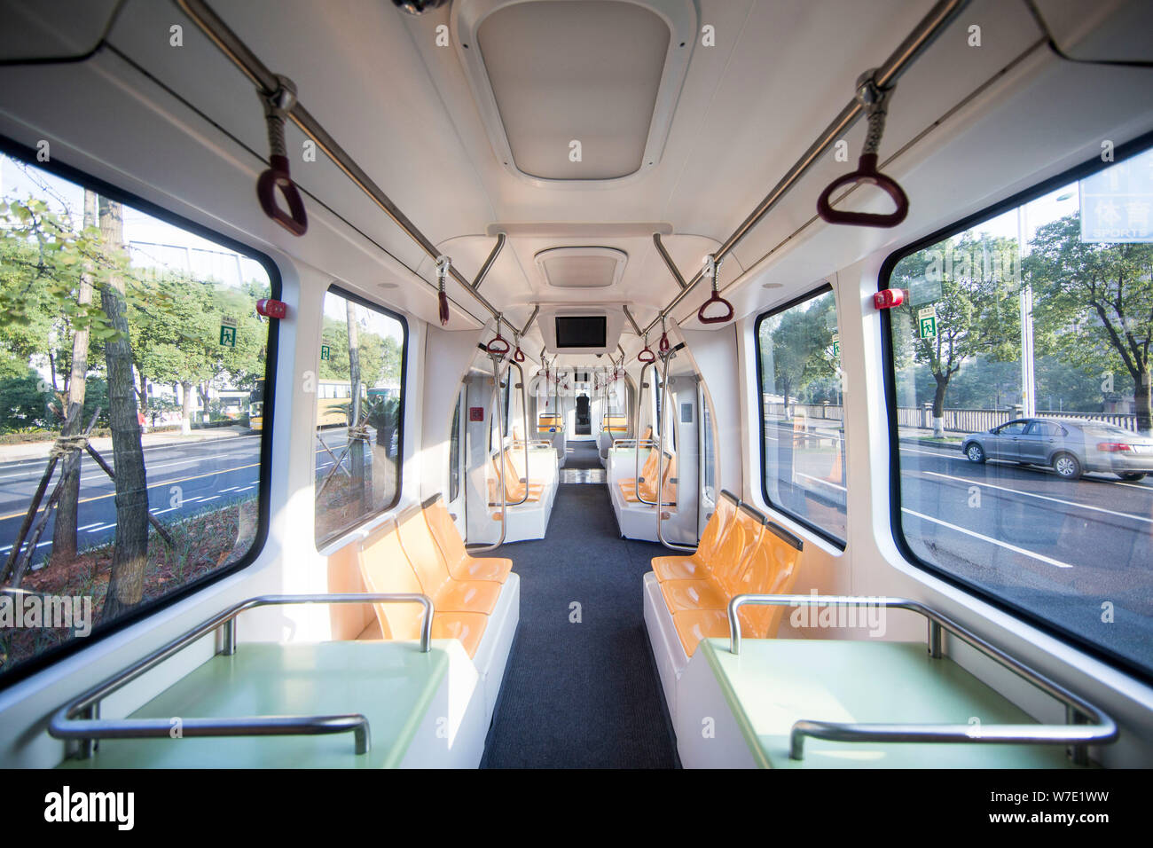 Inside View Of A Railless Train Developed By The Crrc Zhuzhou Institute Co Ltd Running On The World S First Art Autonomous Rail Rapid Transit Lin Stock Photo Alamy