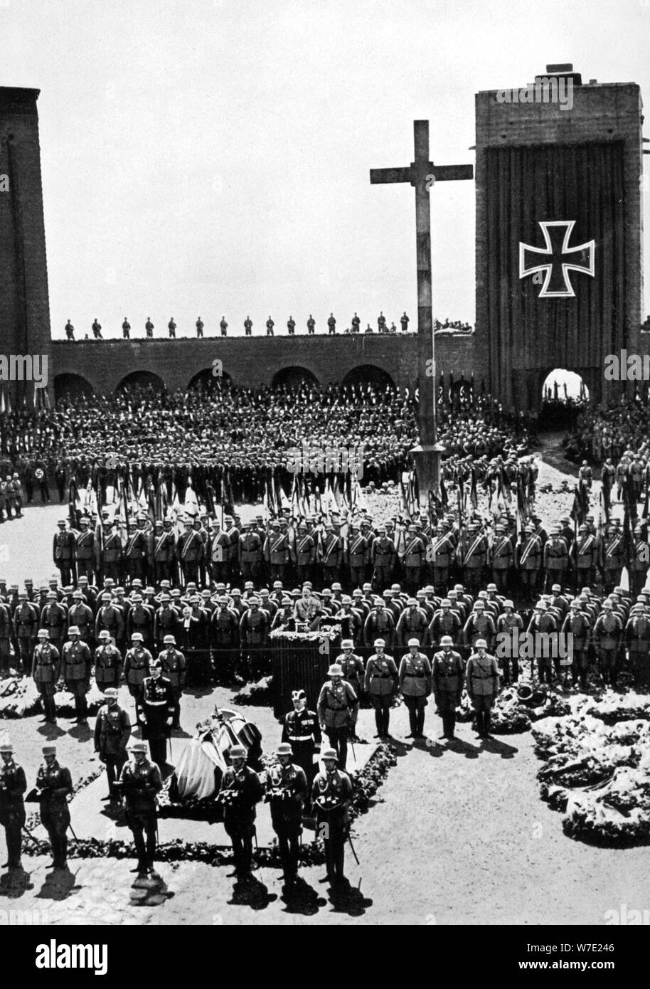 State funeral of President Paul von Hindenburg, Tannenberg, Germany, 1934. Artist: Unknown Stock Photo