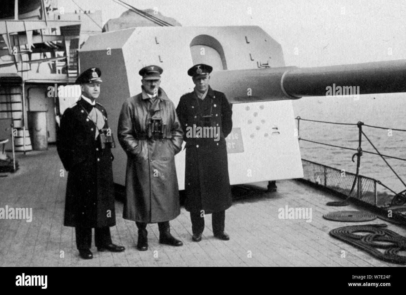 Adolf Hitler visiting a battleship, Germany, 1936. Artist: Unknown Stock Photo
