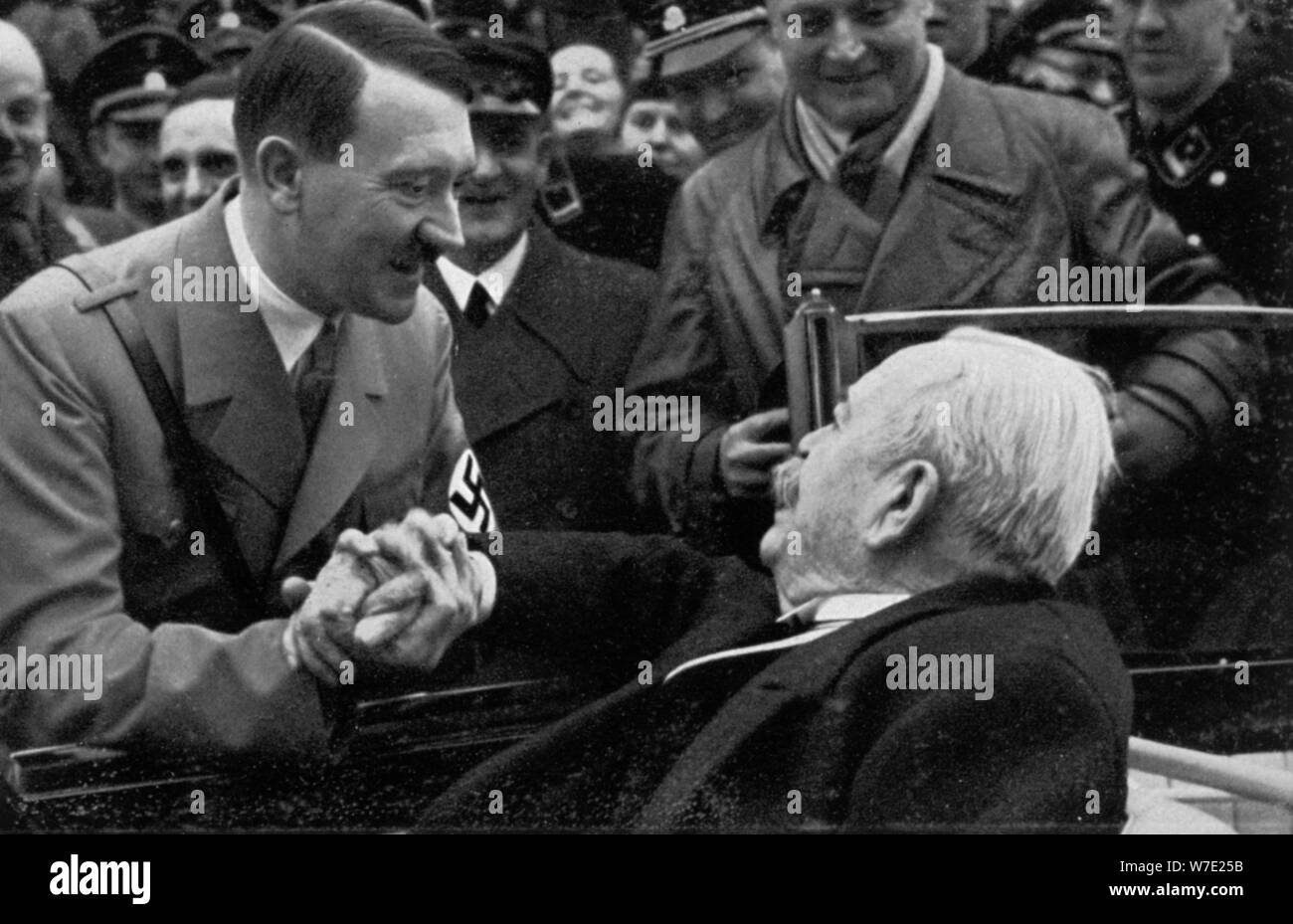 Adolf Hitler greeting General Karl Litzmann on his birthday, 1934. Artist: Unknown Stock Photo