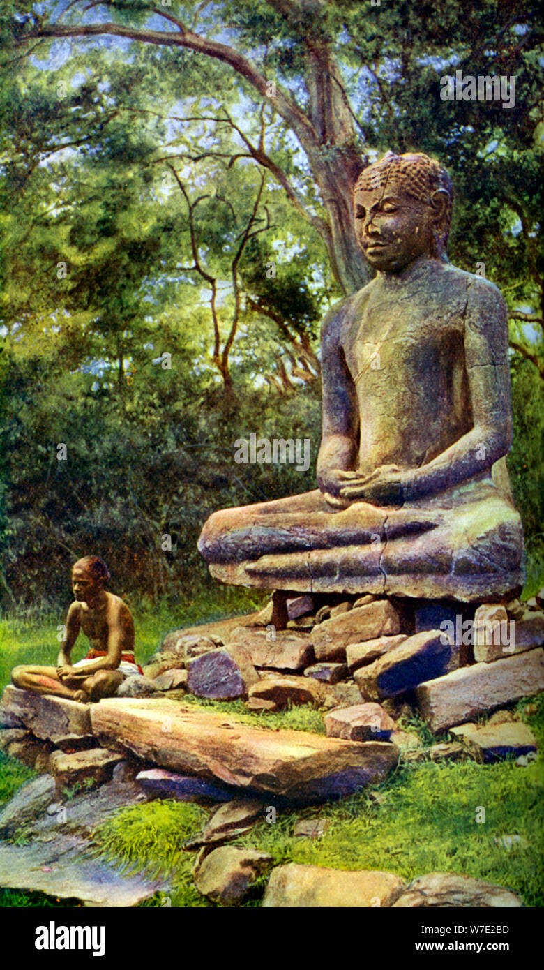 Stone Buddha, a relic of the past glory of Anuradhapura, Ceylon, c1924. Artist: Unknown Stock Photo
