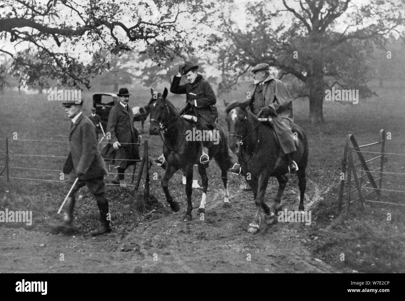 Kings Edward VII of the United Kingdom and Manuel II of Portugal hunting, 1909. Artist: Unknown Stock Photo