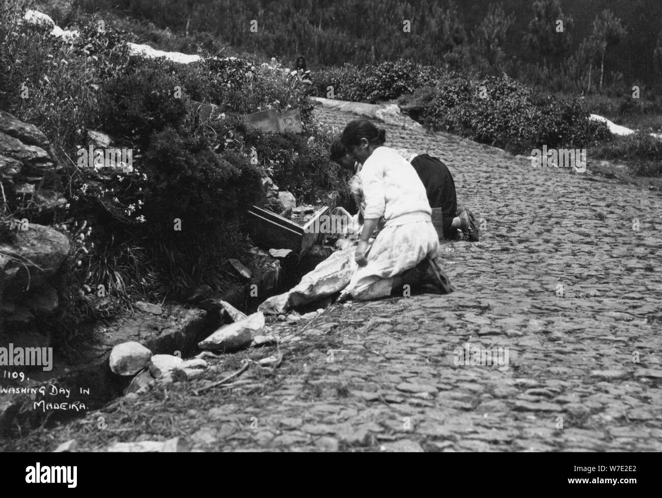 Washing day in Madeira, Portugal, c1920s-c1930s(?). Artist: Unknown Stock Photo
