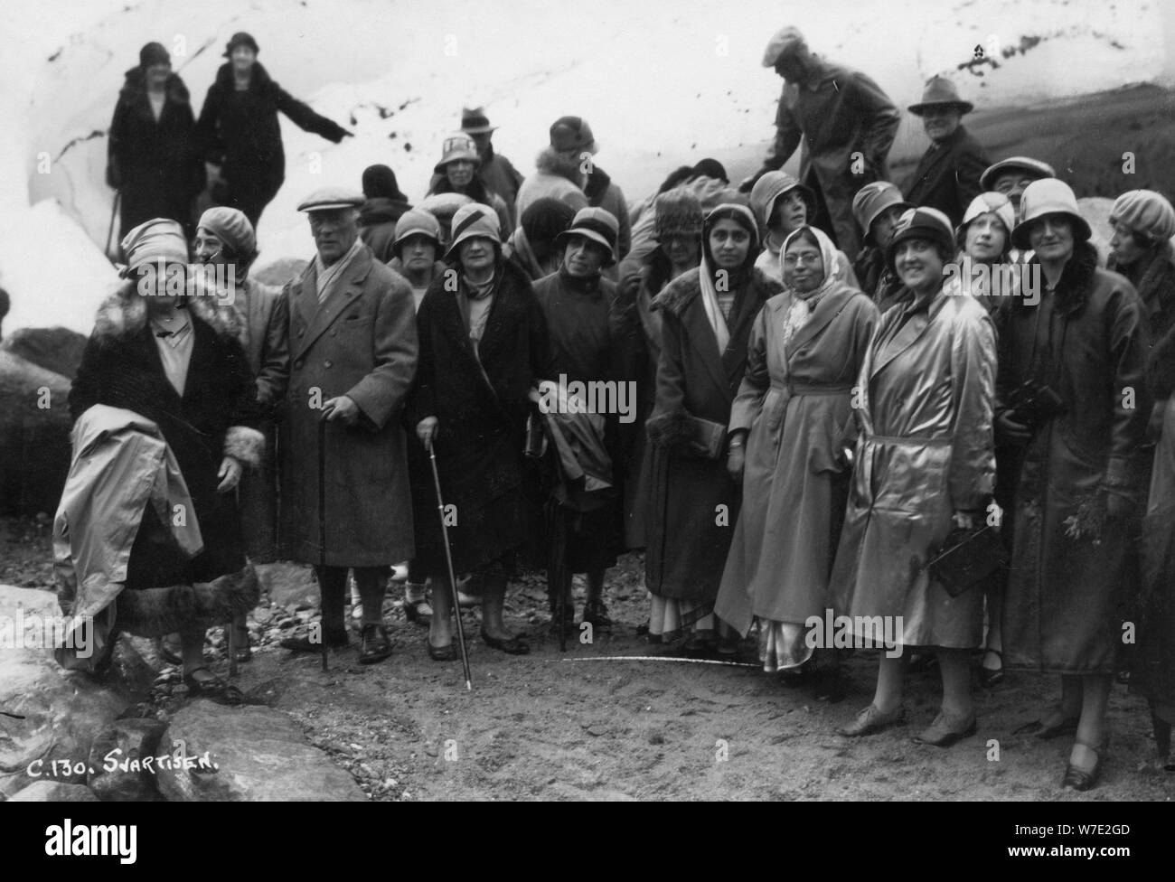 Group of tourists visiting Svartisen, northern Norway, 1929. Artist: Unknown Stock Photo