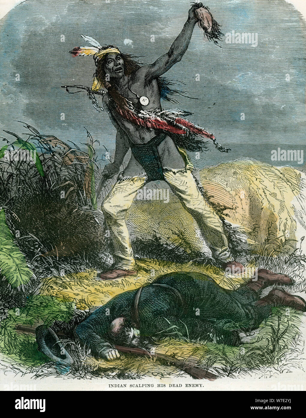 &lsquo;Indian scalping his dead enemy&rsquo;, 19th century. Artist: Unknown Stock
