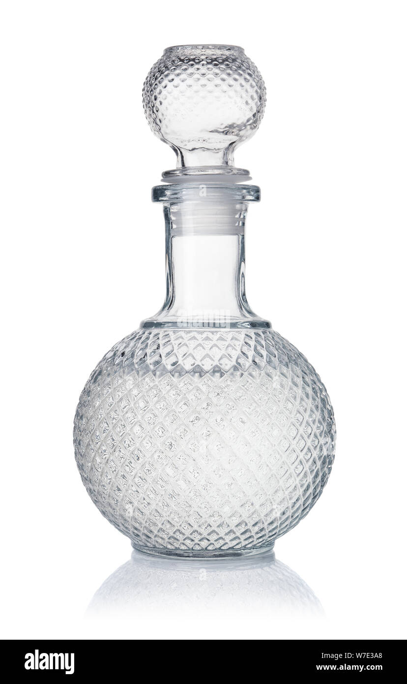 Crystal decanter of vodka isolated on white Stock Photo Alamy