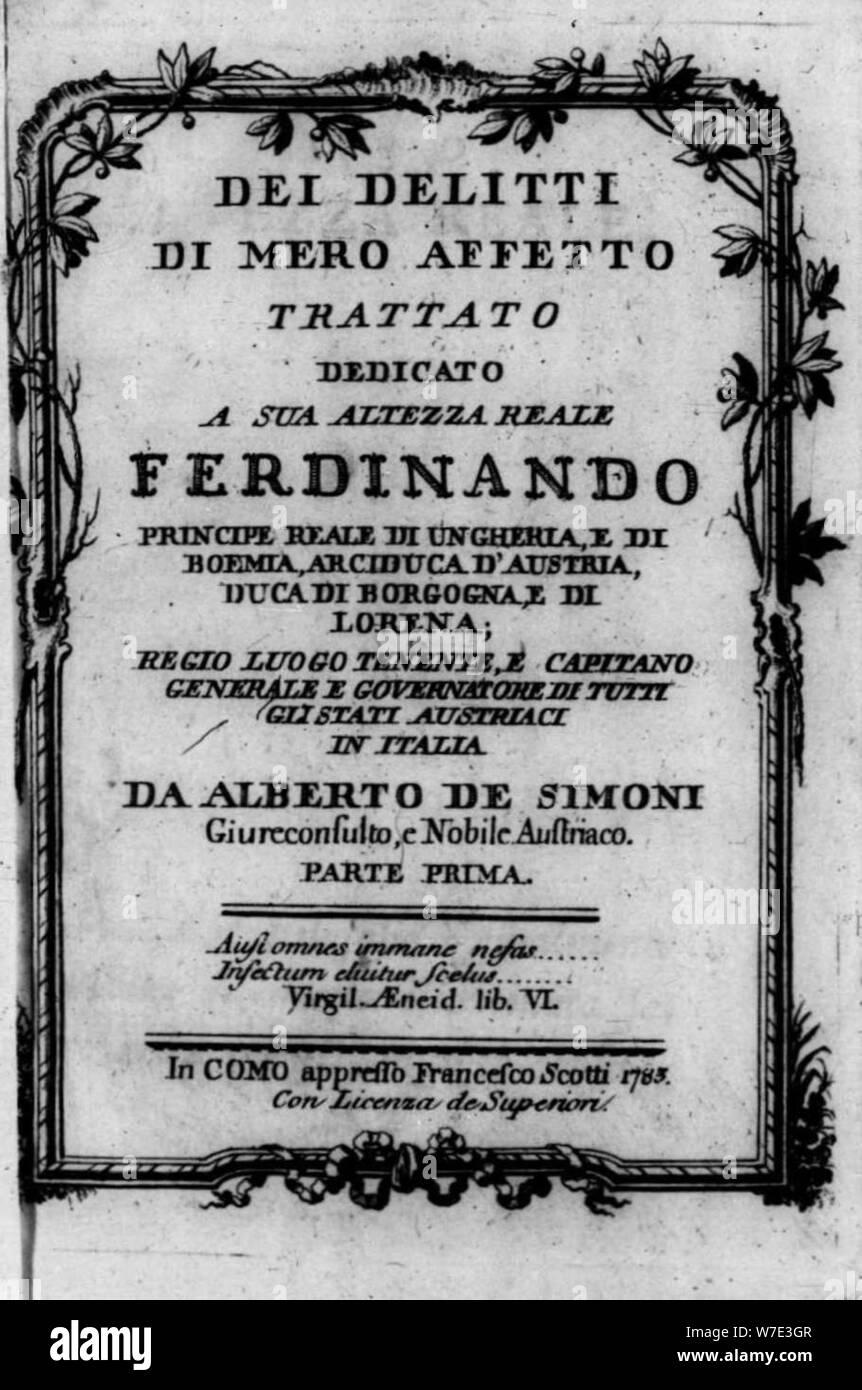 De Simoni, Alberto – Dei delitti di mero affetto, 1783 – BEIC 14213949. Stock Photo